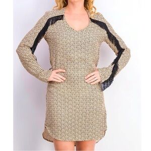 Elegant Beige and Black Patterned Dress